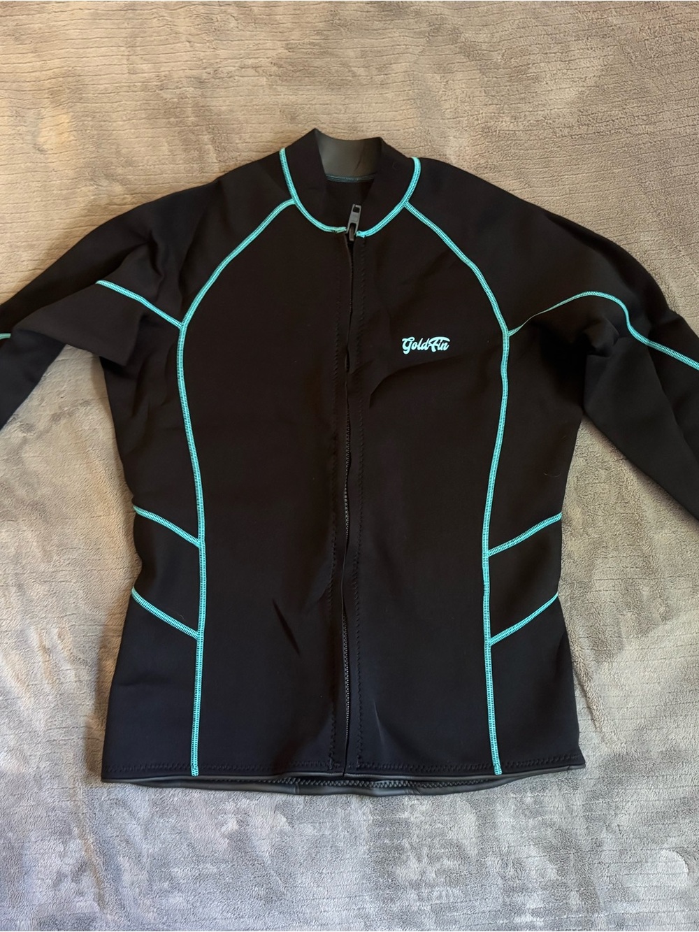 Goldfinch Black Neoprene Jacket with Teal Piping